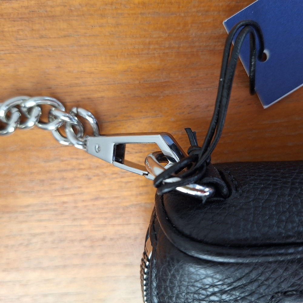 Rebecca Minkoff Mini 5 Zip Leather Crossbody Metal Chain Black Edgy Punk NEW - Picture 9 of 13
